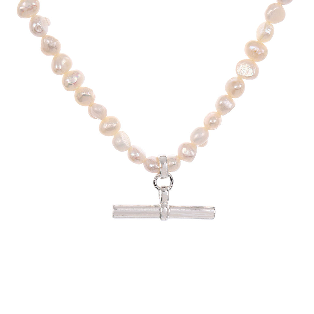 Freshwater Pearl & Silver T Bar Necklace