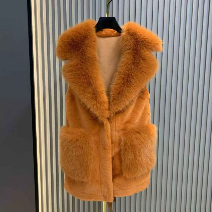 Orange Faux Fur Belted Gilet