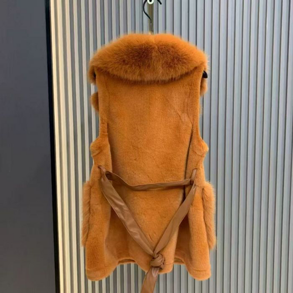 Orange Faux Fur Belted Gilet