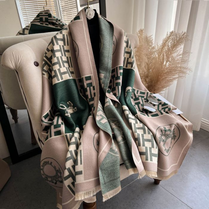 Green & Taupe H Print Scarf