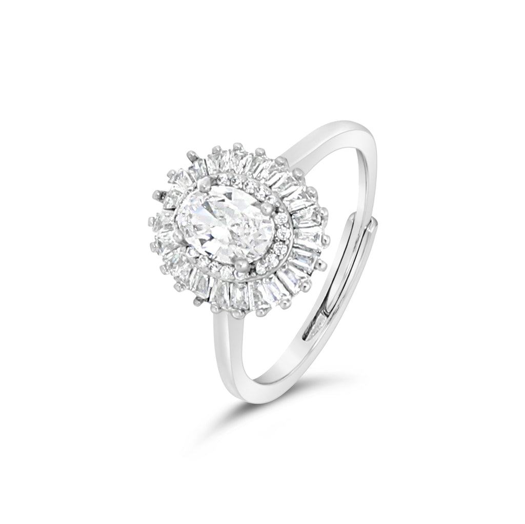 Crystal Solitaire Adjustable Silver Ring