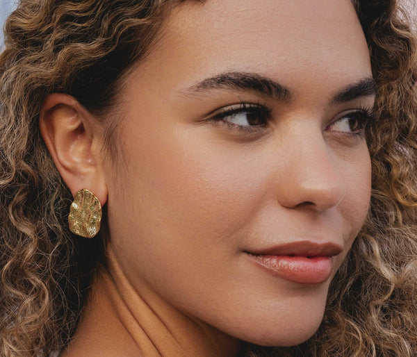 Gold Textured Disc Earrings