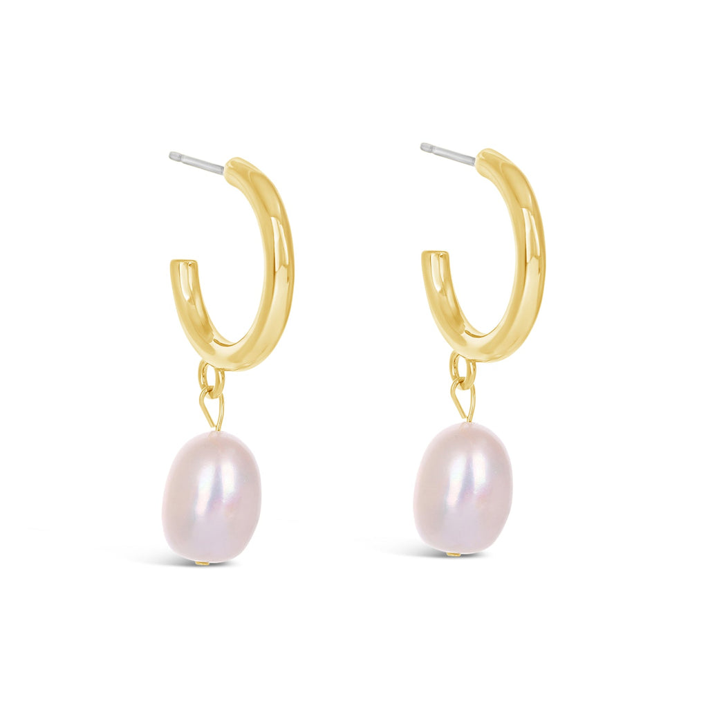 Gold & Freshwater Pearl Drop Hoop Earrings