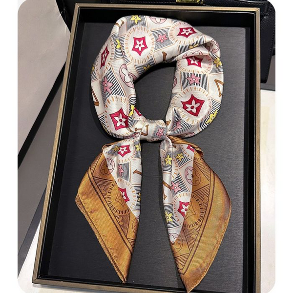 Gold & Pink Patterned Silk Neck Scarf