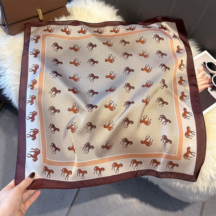 Brown & Taupe Horse Print Silk Neck Scarf