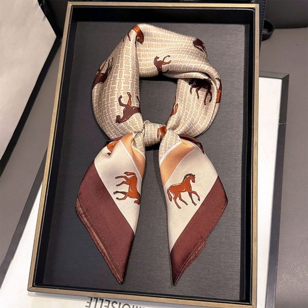 Brown & Taupe Horse Print Silk Neck Scarf