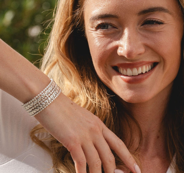 Silver Textured Cuff Bangle