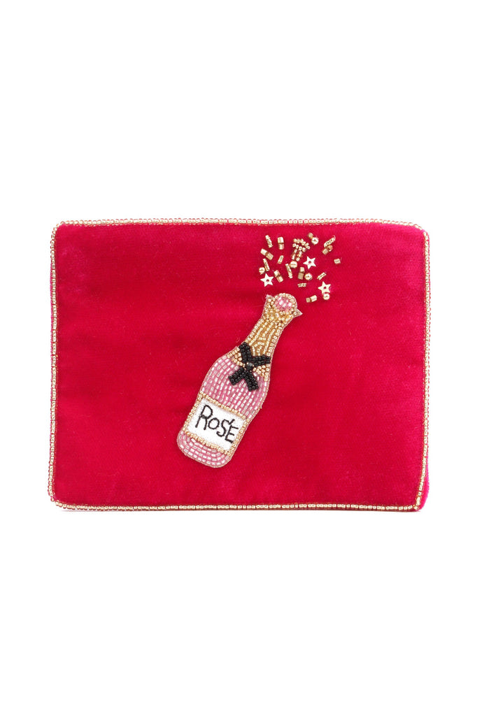 Pink Velvet Rose Beaded Small Pouch