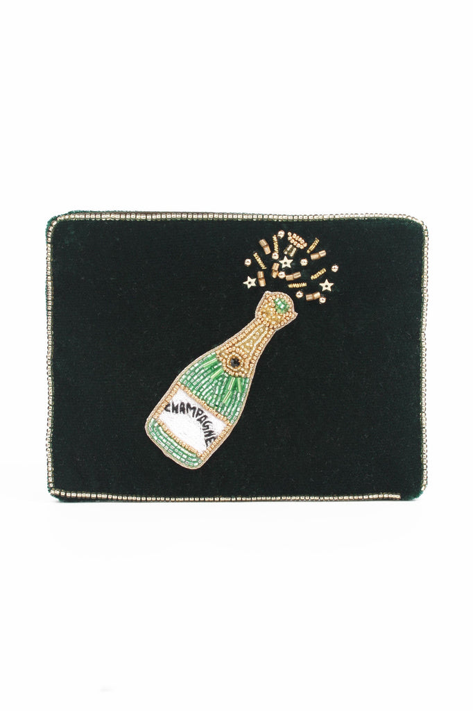 Green Velvet Champagne Beaded Small Pouch