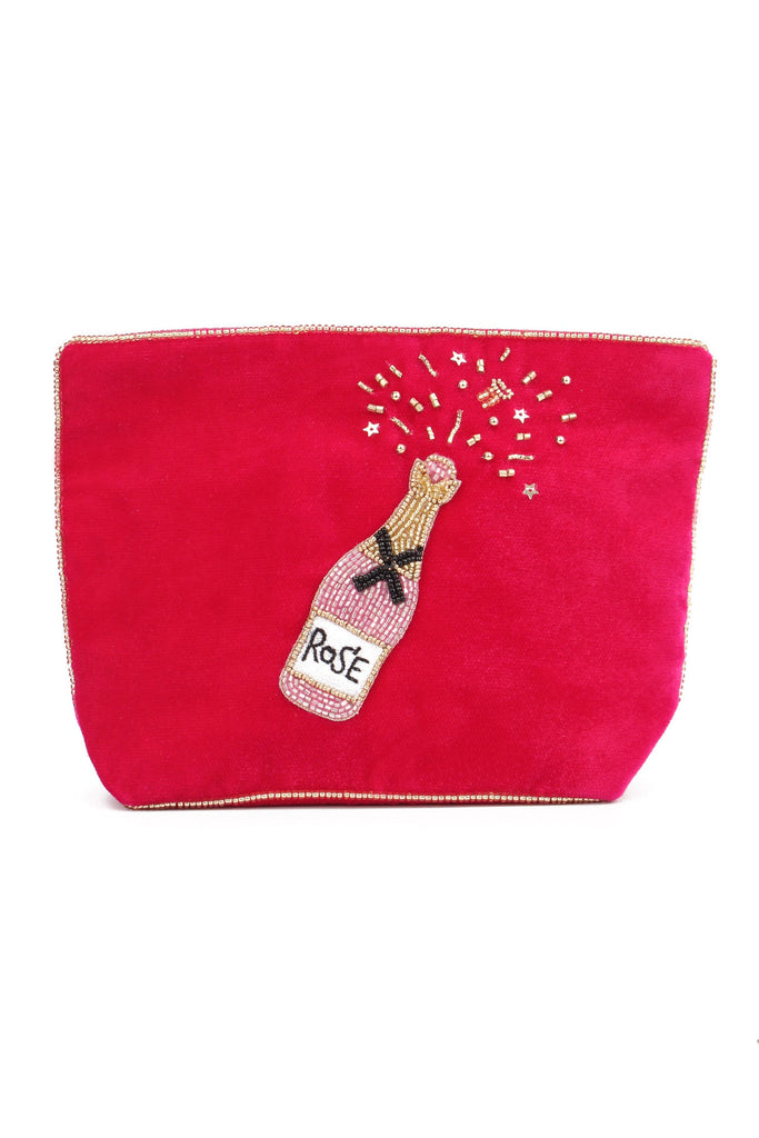 Pink Velvet Rose Beaded Medium Pouch