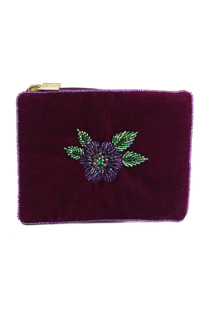 Purple Velvet Floral Beaded Small Pouch