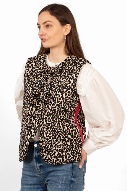 Noa Leopard Print & Red Tie Front Waistcoat