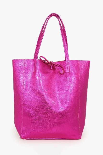 Heather Metallic Raspberry Italian Leather Tote Bag