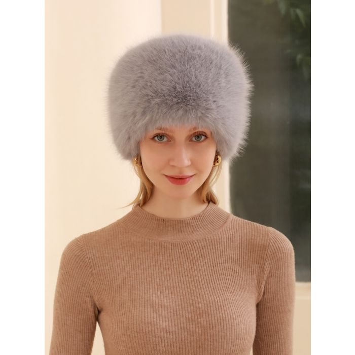 Grey Faux Fur Cossack Hat