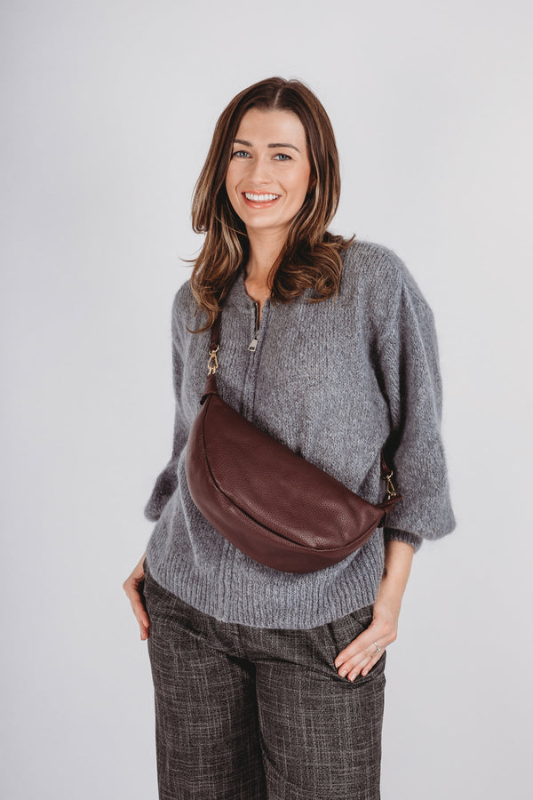 Wine Leather Hobo Sling Bag