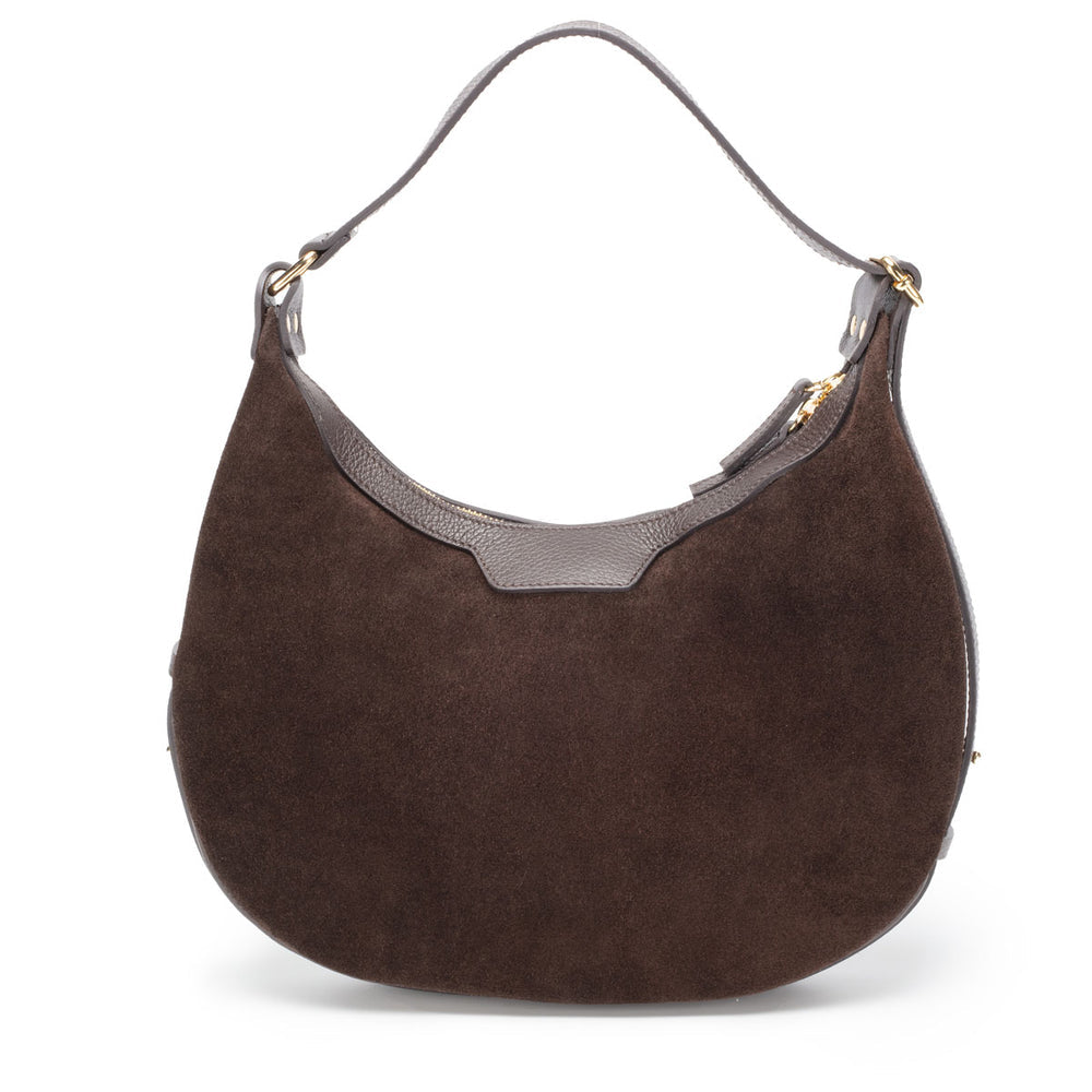 Chocolate Suede & Leather Crescent Handbag