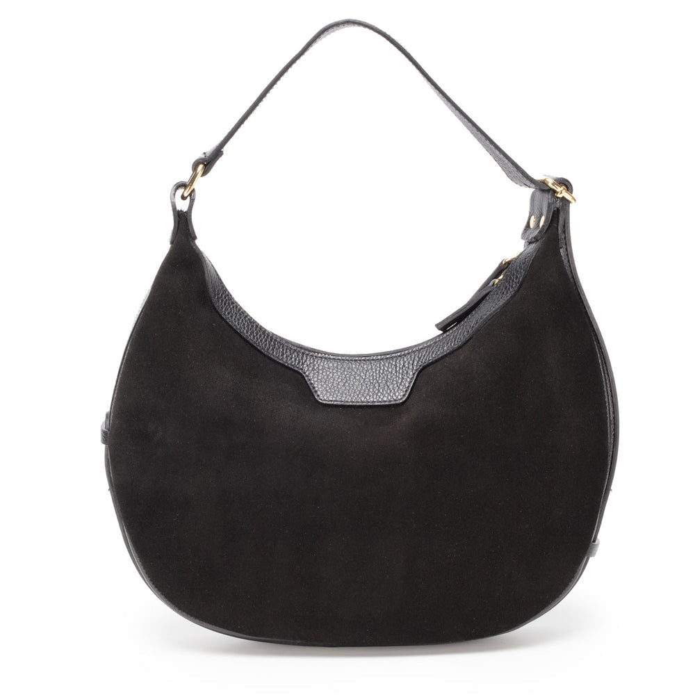 Black Suede & Leather Crescent Handbag