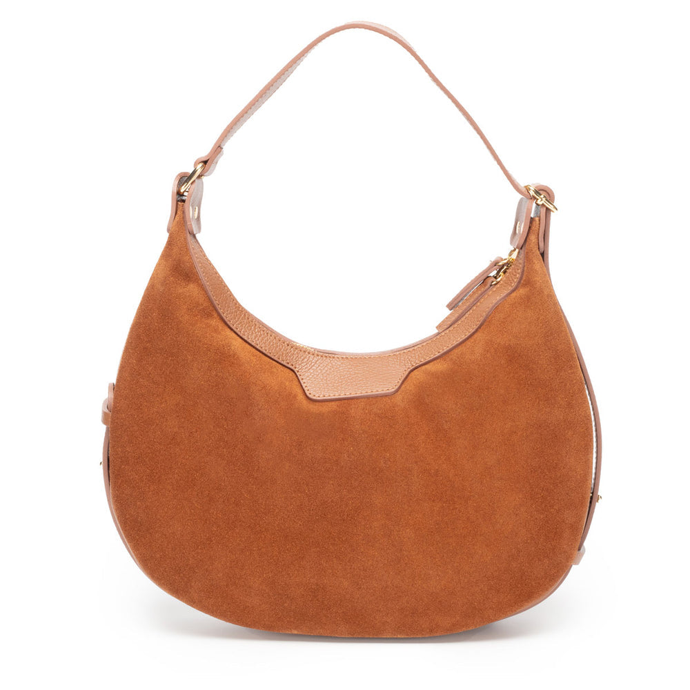 Tan Suede & Leather Crescent Handbag