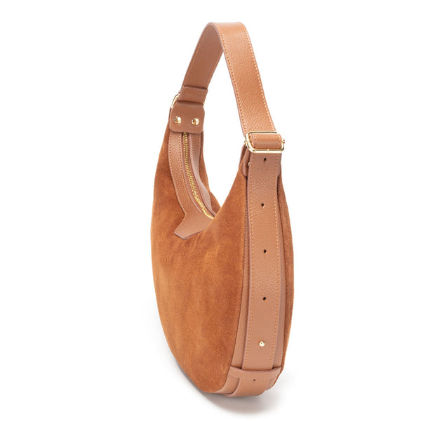 Tan Suede & Leather Crescent Handbag