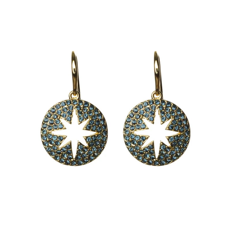 Gold & Navy Open Star Earrings