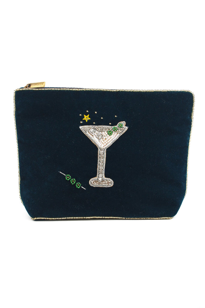 Green Velvet Martini Beaded Medium Pouch