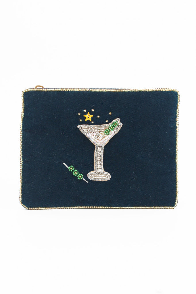 Green Velvet Martini Beaded Small Pouch