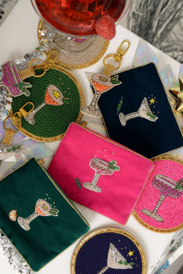 Berry Velvet Fizz Cocktail Beaded Small Pouch