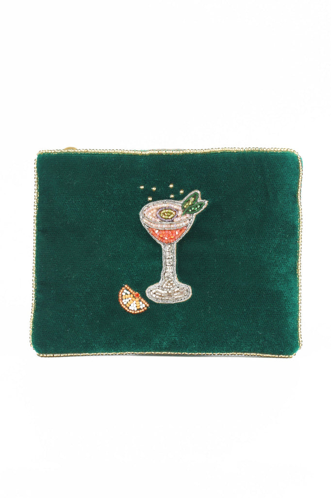 Green Velvet Passionfruit Martini Beaded Small Pouch