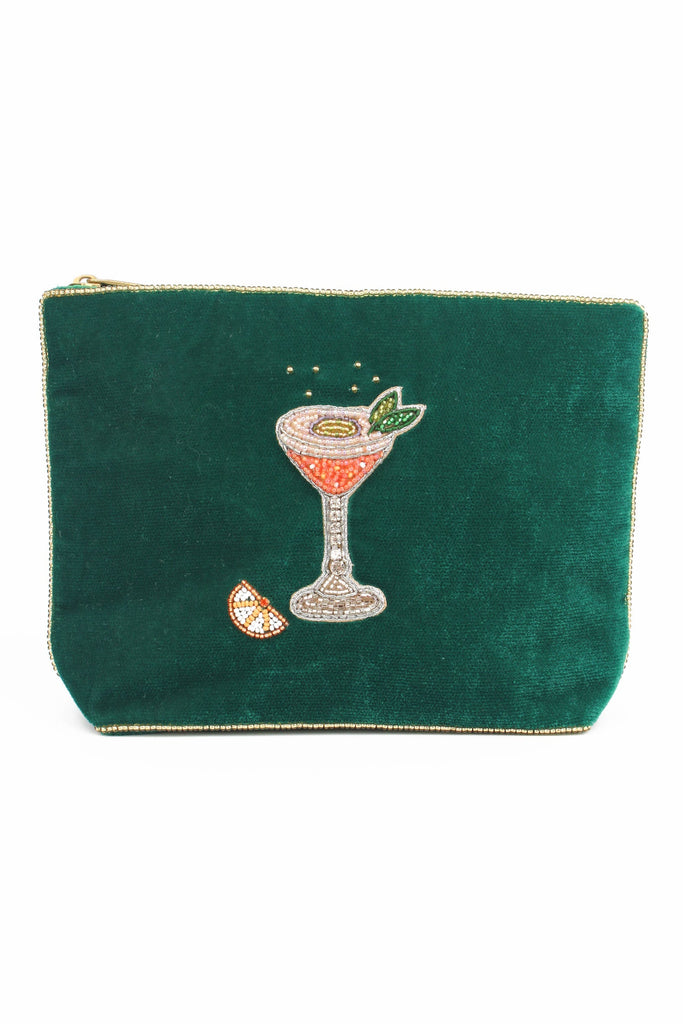 Green Velvet Passionfruit Beaded Medium Pouch