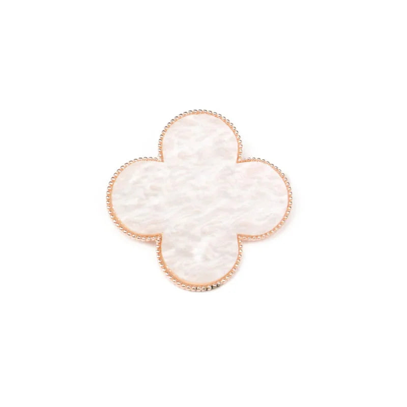 White & Gold Clover Brooch