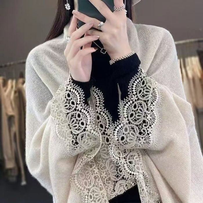 Cream Lace Trim Cape Wrap