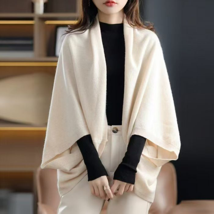 Cream Merino Wool Cape Wrap