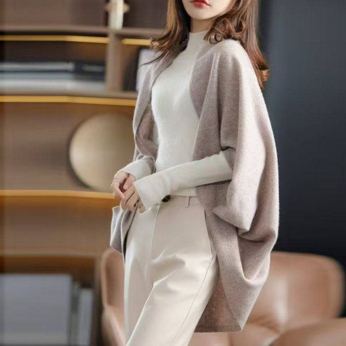 Taupe Merino Wool Cape Wrap