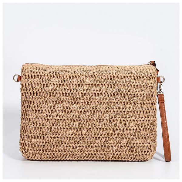 Lilac Sequin Embellished Straw Handbag