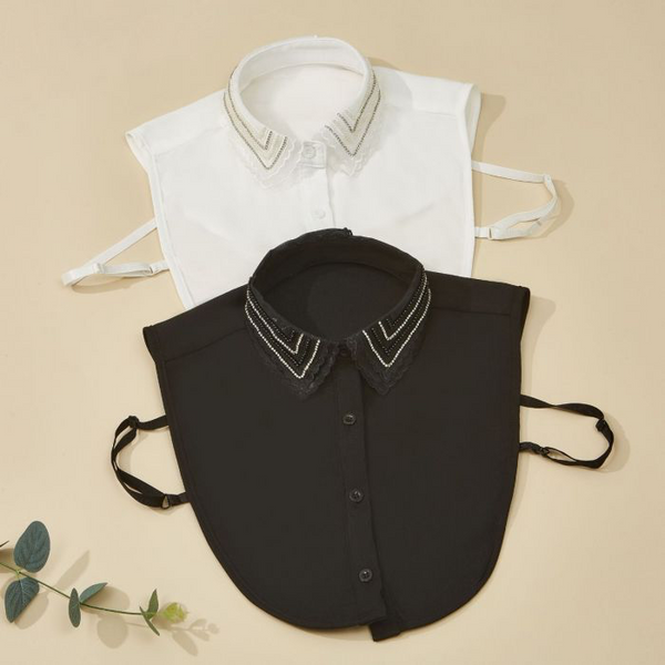 White Frill & Diamante Trim Shirt Collar
