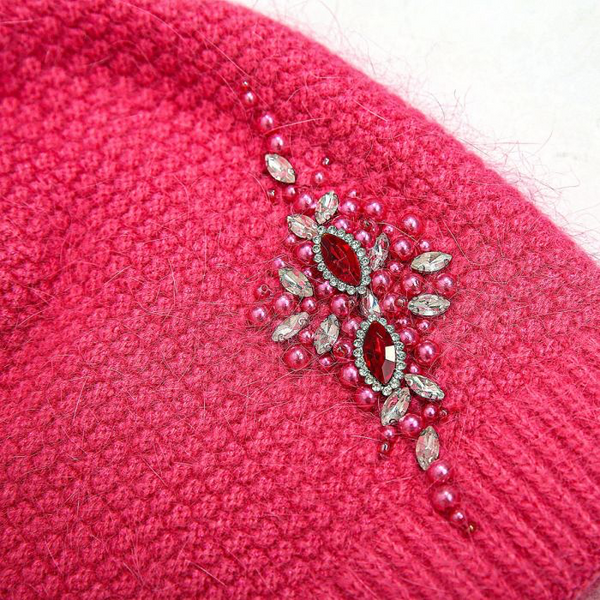 Cerise Pink Embellished Pom Pom Hat