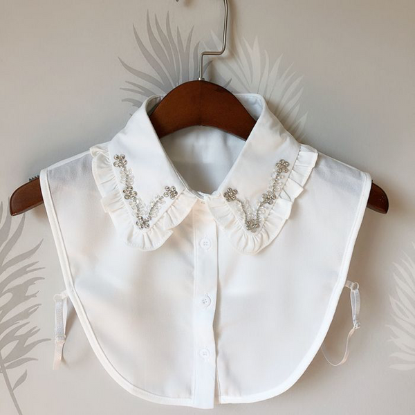 White Frill & Embellished Shirt Collar