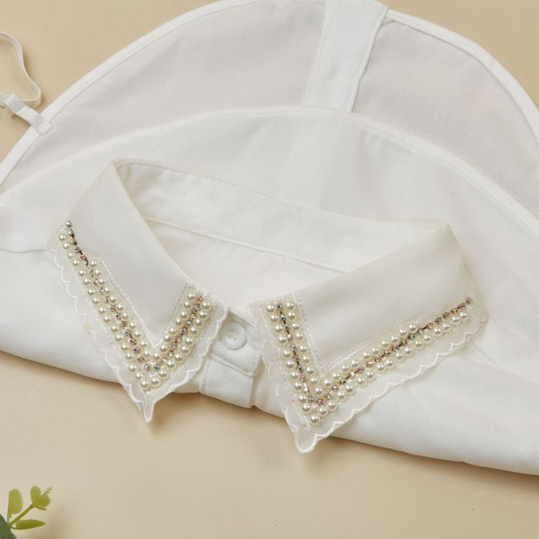 White Pearl Embellished Shirt Collar