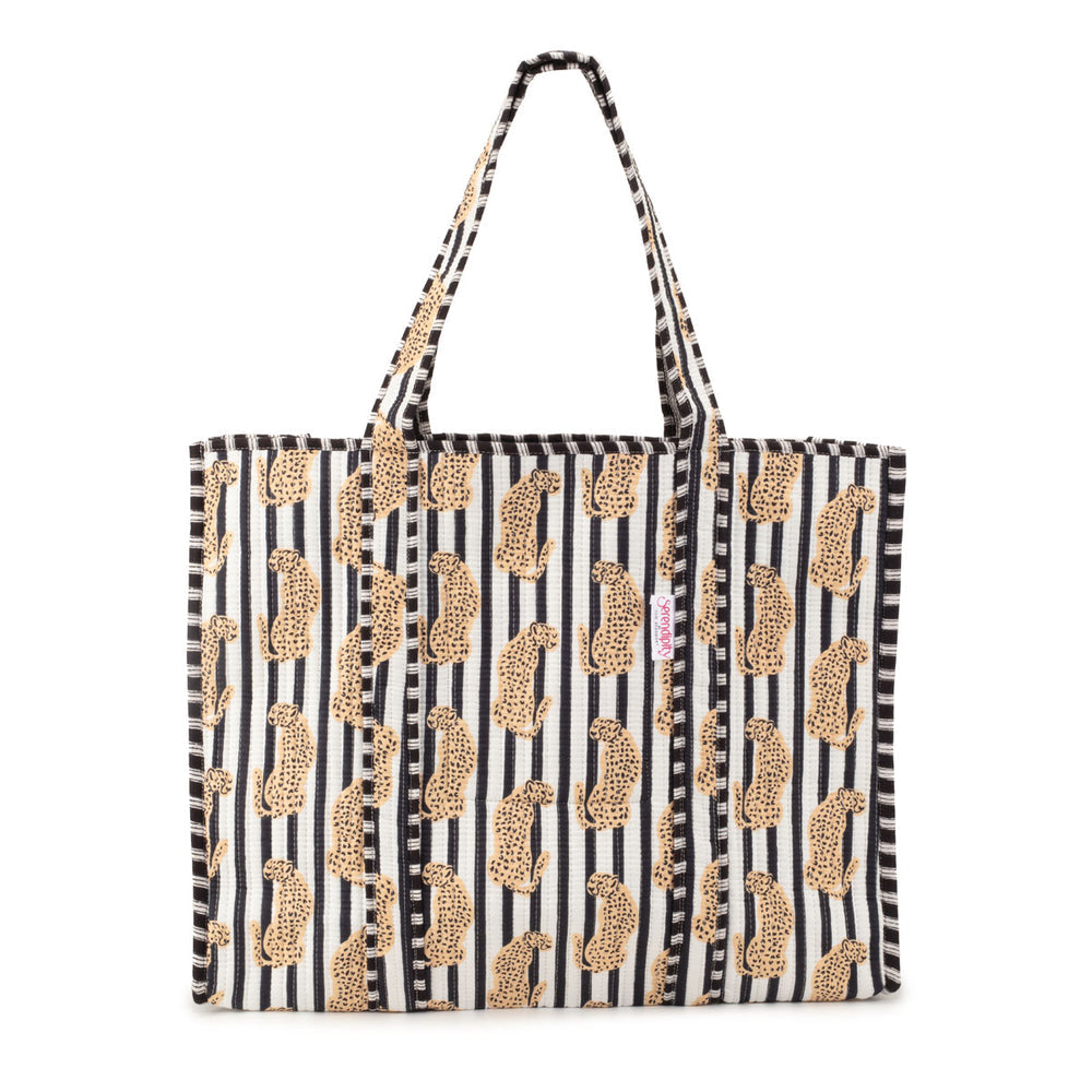 Serendipity Striped Leopard Quilted Cotton Tote Bag