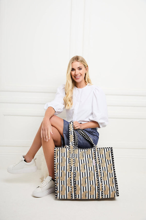 Serendipity Striped Leopard Quilted Cotton Tote Bag