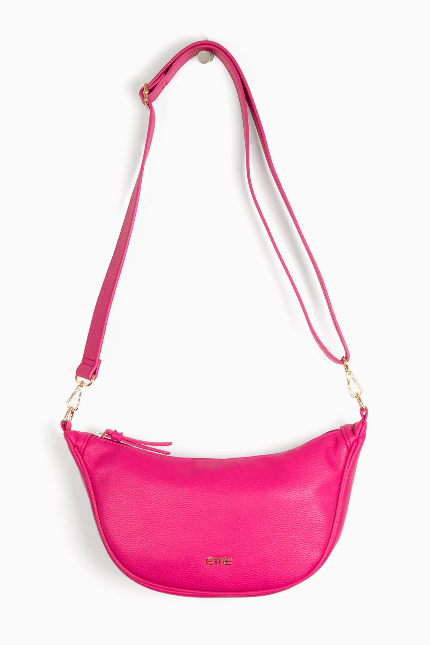 Stevie Fuchsia Pebbled Faux Leather Half Moon Handbag
