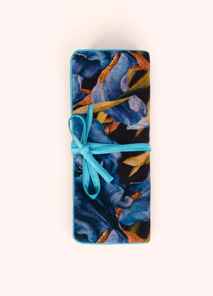 Powder Blue Iris  Velvet Jewellery Roll