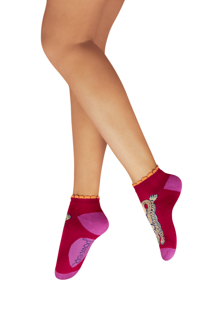 Powder Fuchsia Ikat Tiger Trainer Socks