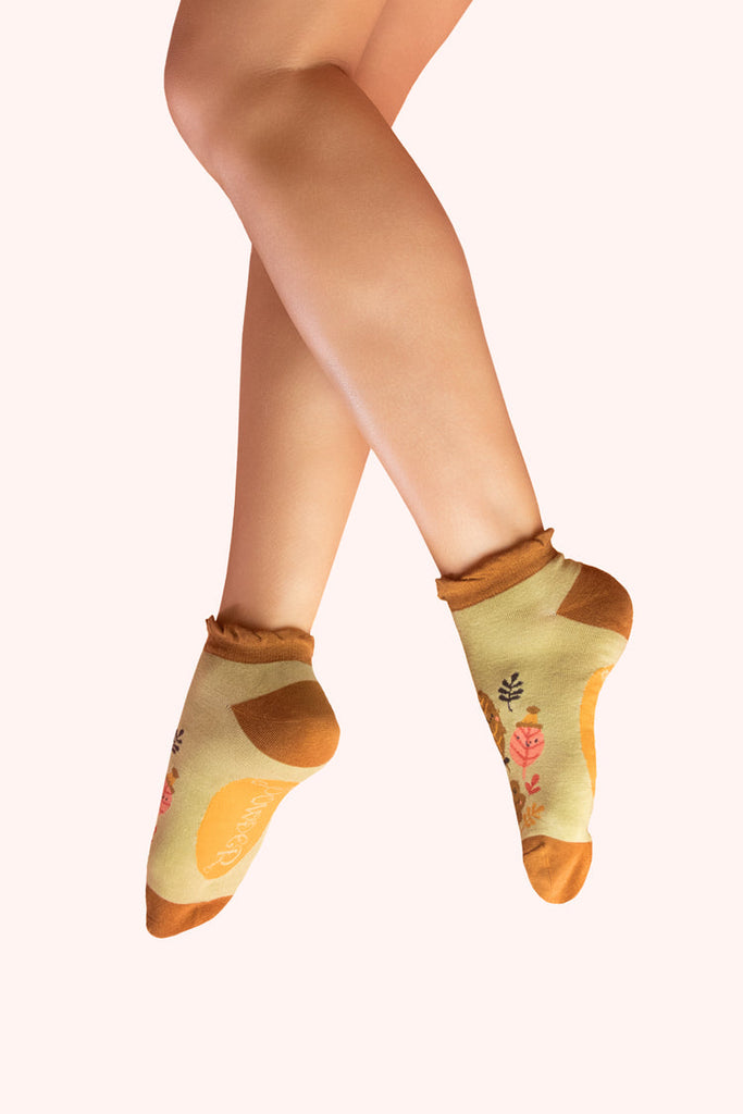 Powder Sage Happy Leaves Trainer Socks