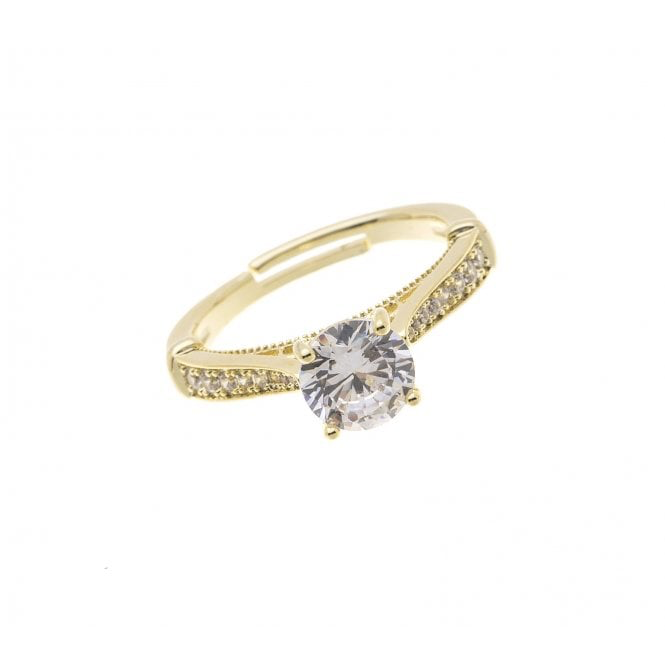 Gold & Crystal Solitaire Adjustable Ring