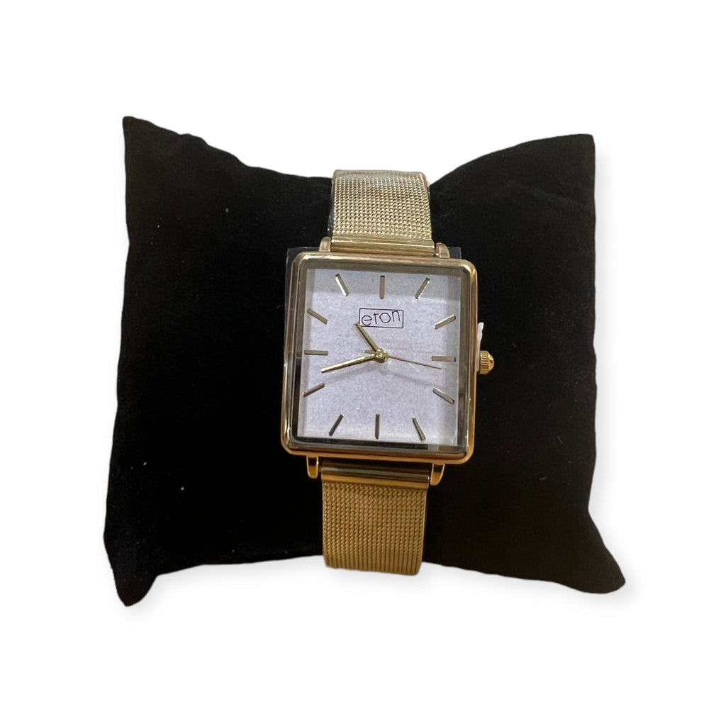 Gold Square Face Watch With Mesh Strap