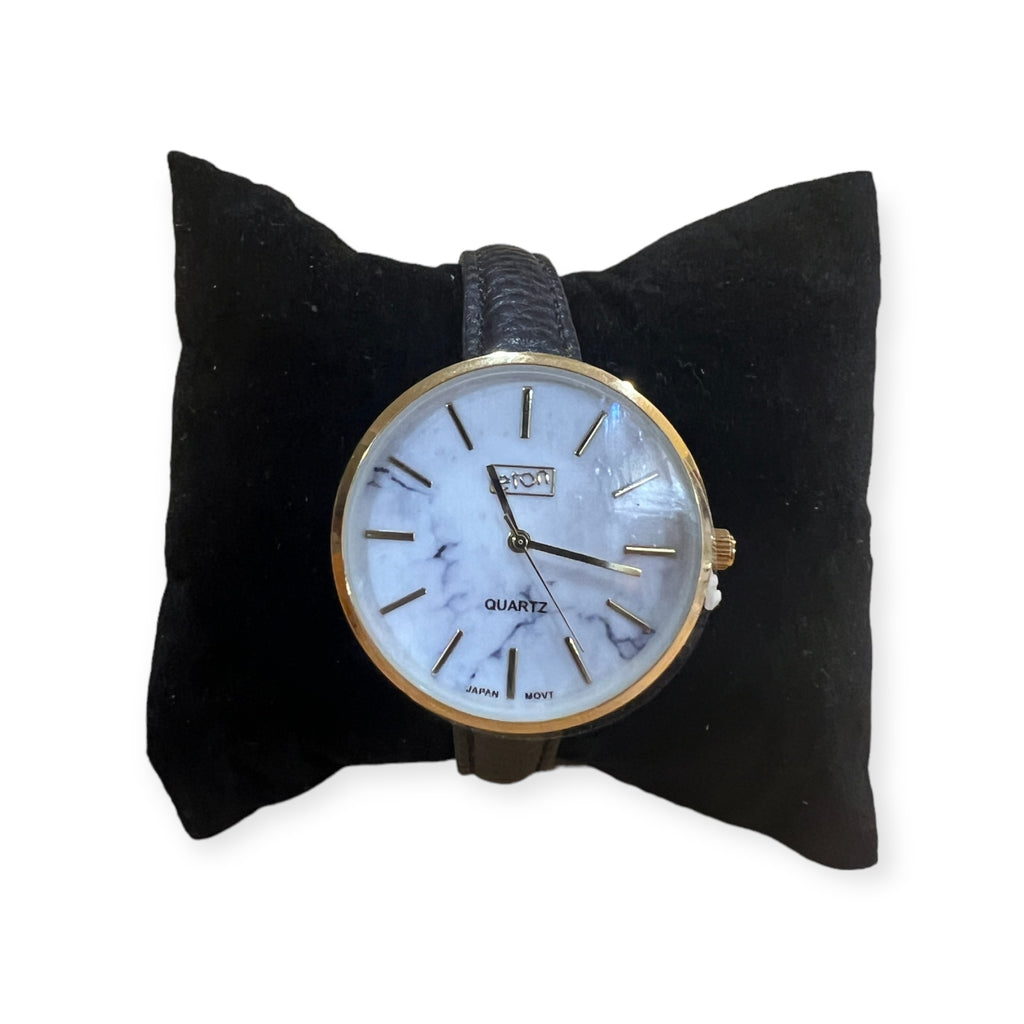 Gold Marble Face Watch With Black Strap