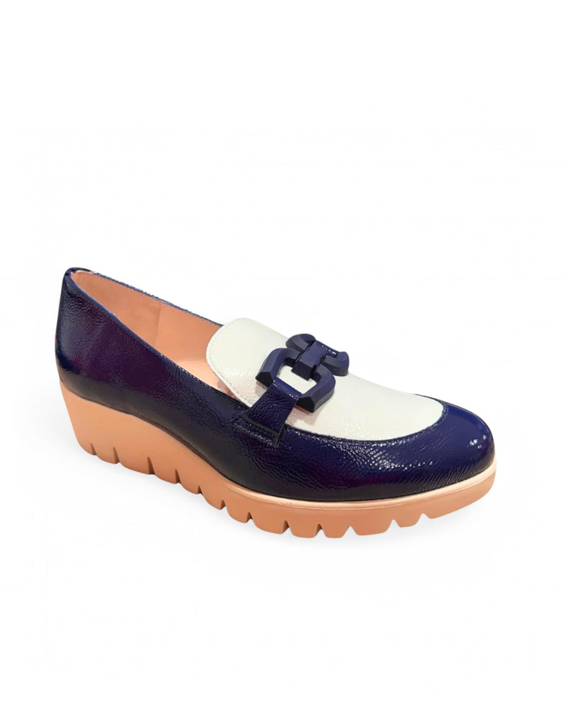 Wonders Navy & White Leather Loafer