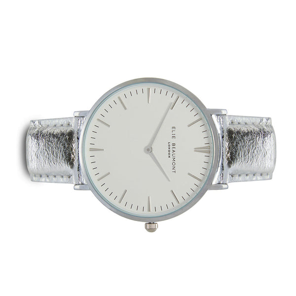 Oxford Large White & Silver Metallic Strap Watch