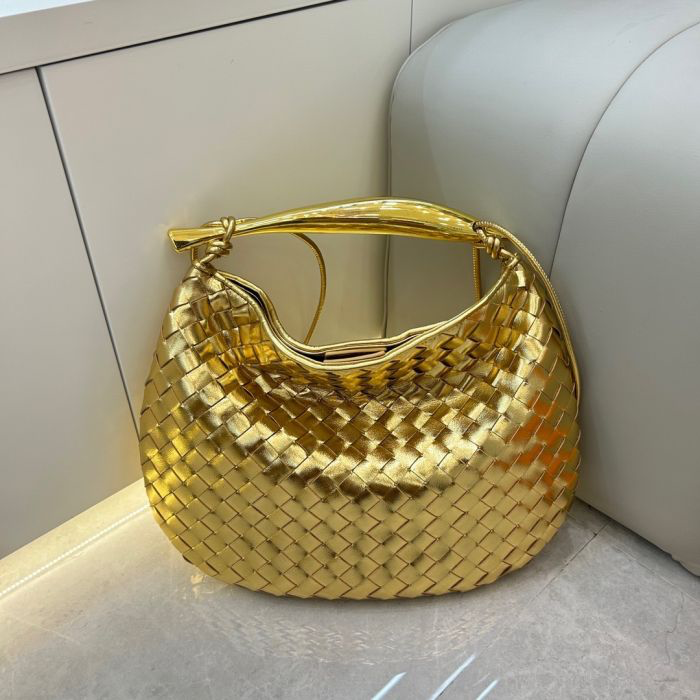 Gold Weave With Statement Handle Handbag